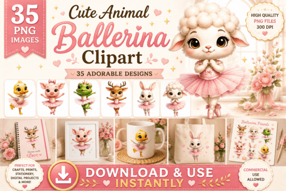 35 Cute Farm Animal Ballerina Clipart: A Design Asset Guide