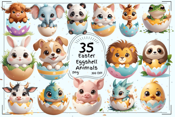 Charming Easter Eggshell Animals Clipart for Designers