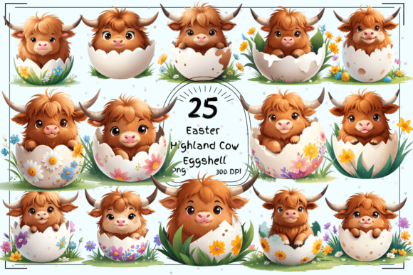 Cute Easter Highland Cow in an Eggshell: A Designer's Delight