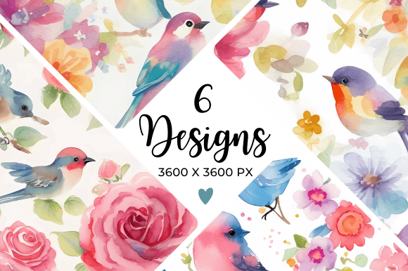 Elevate Your Visual Projects with Watercolor Birds & Flowers Digital Pape