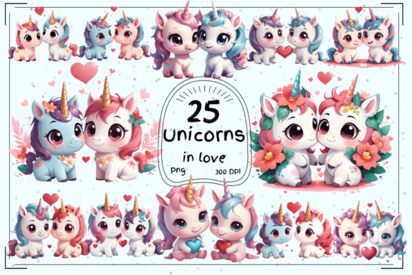 Magical Love: 25 Cute Unicorns in Love Clipart for Designers