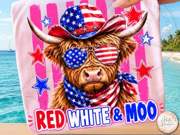 Patriotic Highland Cow PNG: A Festive Design Asset