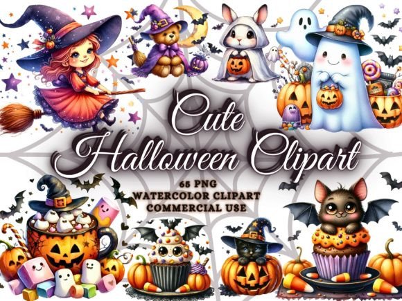 Watercolor Cute Halloween Clipart Bundle: Elevate Seasonal Design