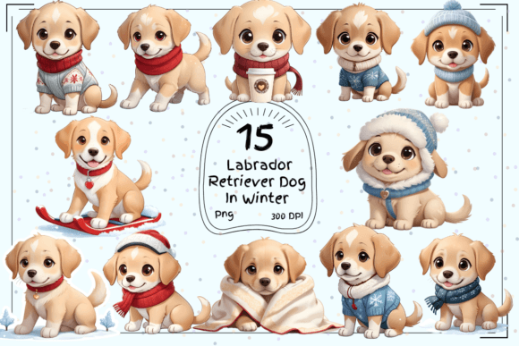 Winter Labradors: Charming Clipart for Seasonal Design